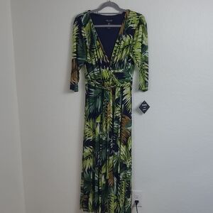 Kate & Lily Green Tropical Print Wrap Maxi Dress